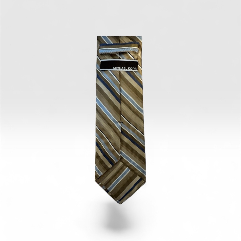Elegant Michael Kors Gold and Blue Striped Men's Tie 60”